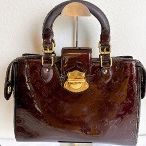 Louis Vuitton Shiny Dark Brown Satchel with Gold Hardware